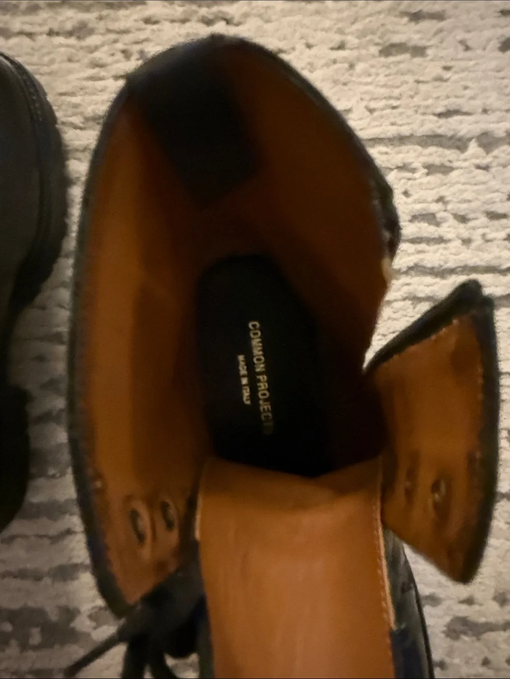 Common Projects Black Leather Lace-Up Zip Combat Boots